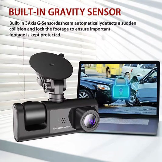 Y16 3-Channel Dash Cam HD 1080P – 170° Ultra-Wide Angle Front, Interior & Rear Car DVR Camera with Night Vision