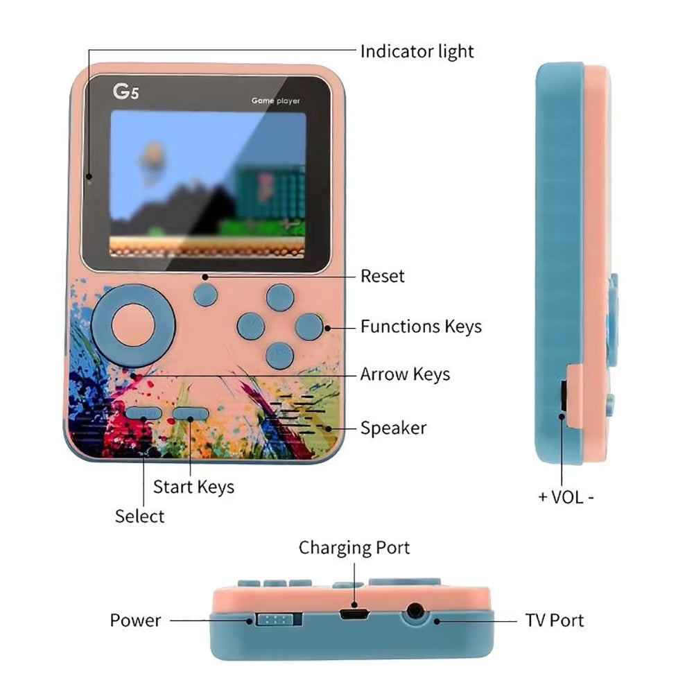 G5 500 in 1 Retro Handheld Game Console for Kids – 500 Built-in Classic Games with Extra Controller