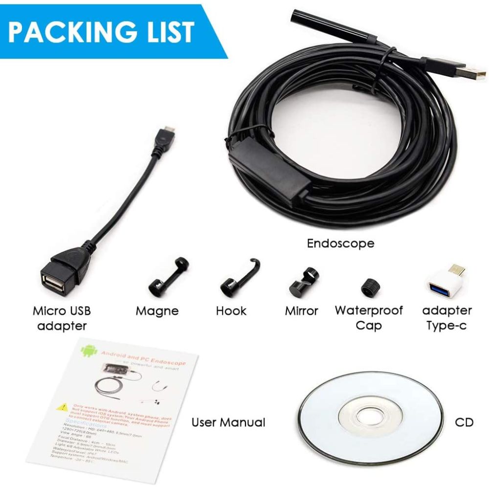 3-in-1 Endoscope Camera 3.5M – HD Inspection Borescope for Type-C, Micro USB & PC