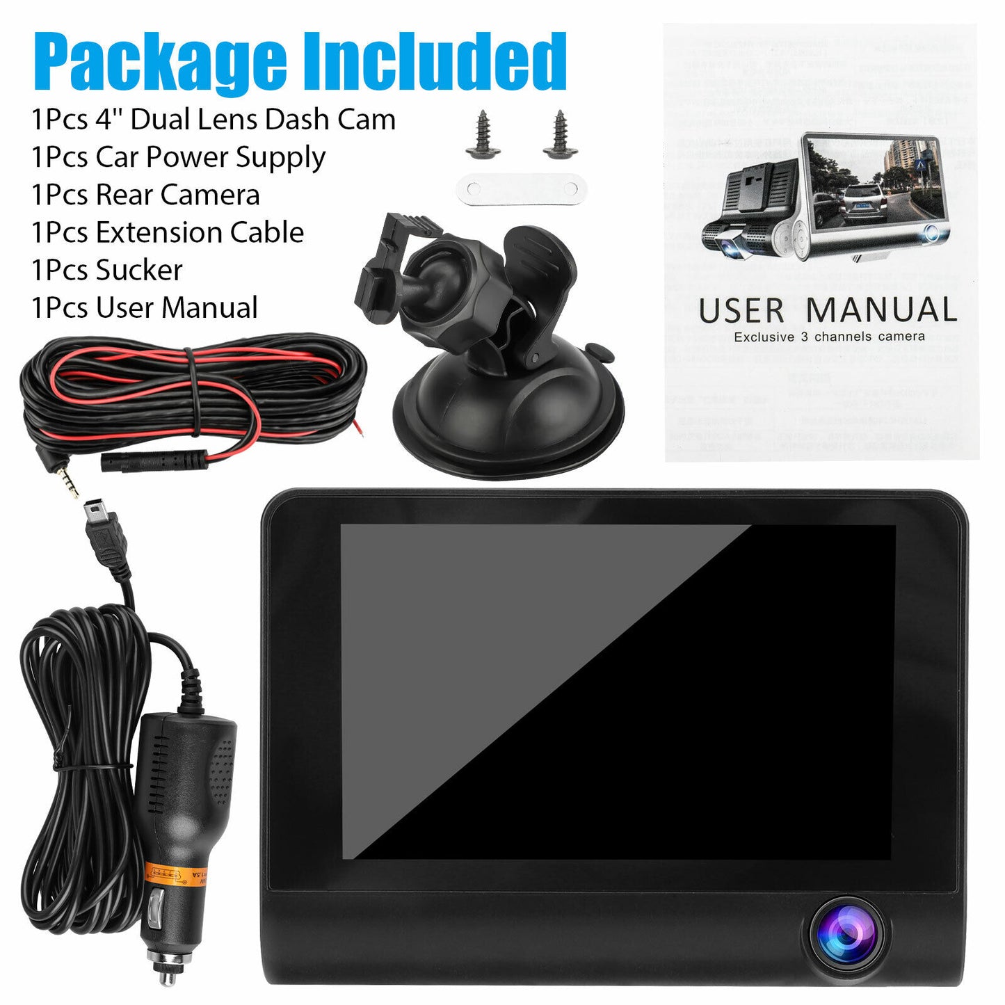WDR 3-Lens Dash Cam Full HD 1080P – Triple Camera Car DVR Recording System