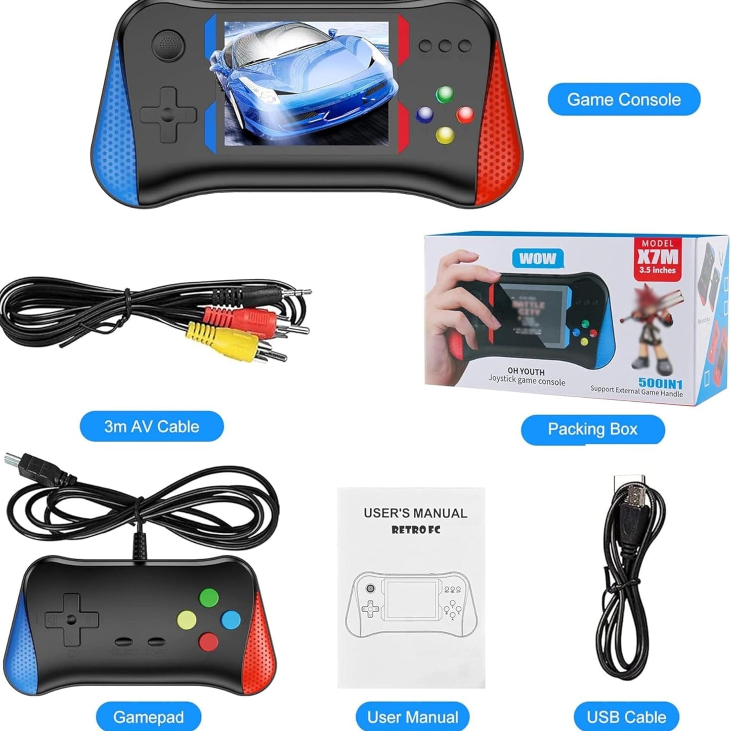X7M Portable Mini Retro SUP Handheld Game Console – 500 Built-in Classic Games