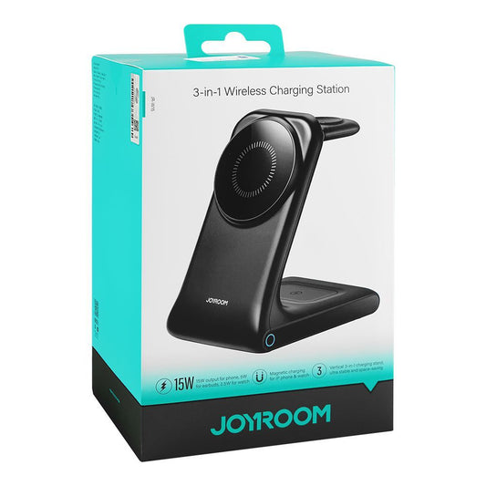 Joyroom JR-W15 3-in-1 Wireless Charging Station Black – 15W Fast Wireless Charger