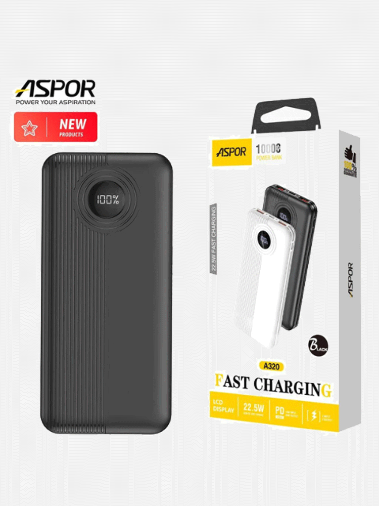 Aspor A320 10000mAh Power Bank with Display – 22.5W PD + QC 3.0 Fast Charging Portable Charger