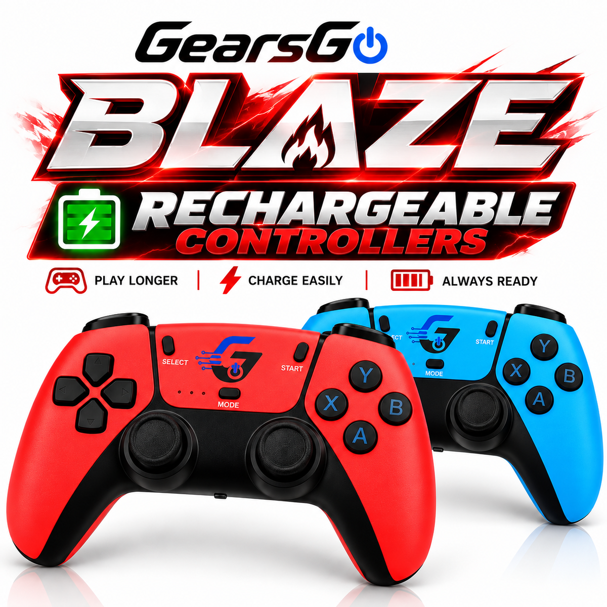 GearsGO™ BLAZE 4K Game Stick – 20,000+ Classic Games | 2 Rechargeable Wireless Controllers