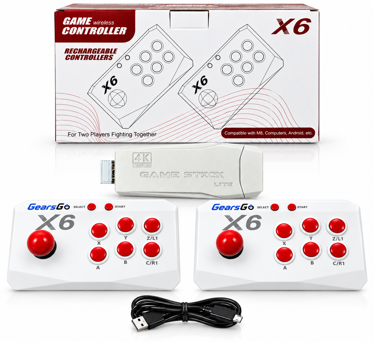 X6 Game Stick 8K Console 64GB with Dual 2.4G Wireless Rechargeable  Controllers – 22000+ Games