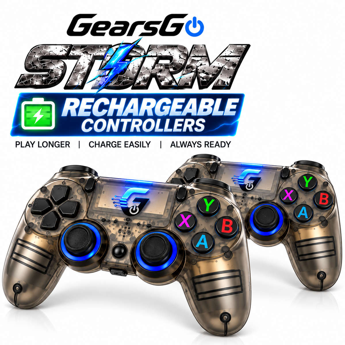 GearsGO™ STORM Premium 4K Game Stick | 30,000+ Games | 2 Rechargeable Controllers