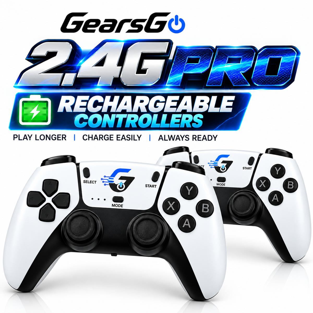 GearsGo™ 2.4G PRO 4K Game Stick | 20,000+ Built-in Games | 2 Rechargeable Wireless Controllers