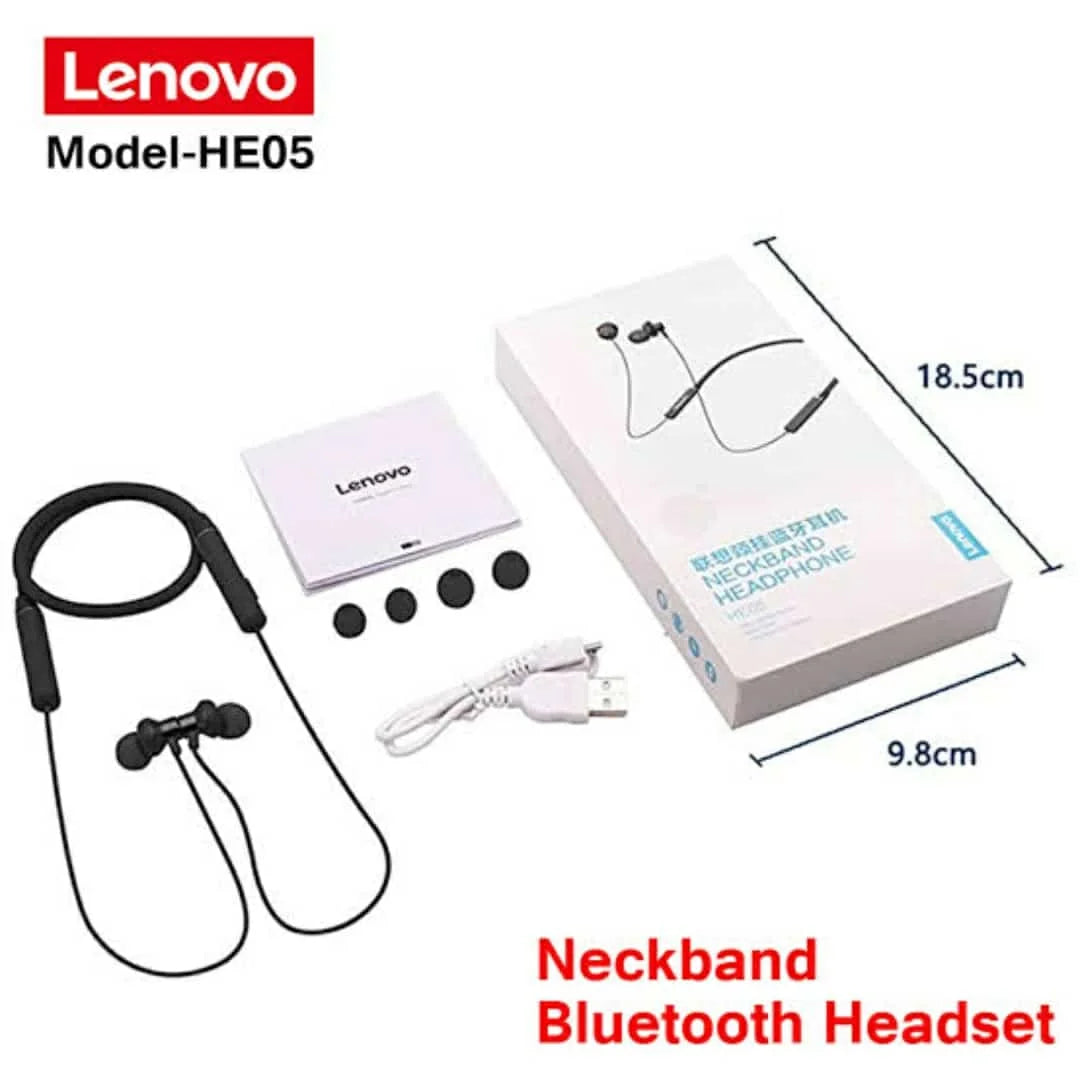Lenovo HE05 Original Neckband Wireless Bluetooth Headphones – Magnetic Sports Earphones with Mic