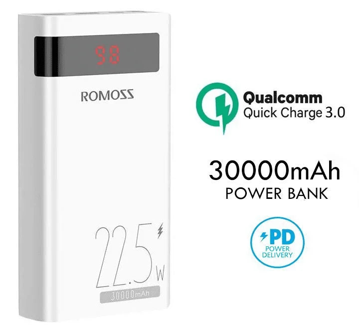 ROMOSS Sense 8P+ Plus 30000mAh Power Bank – 18W PD & QC Fast Charging Portable Battery Pack