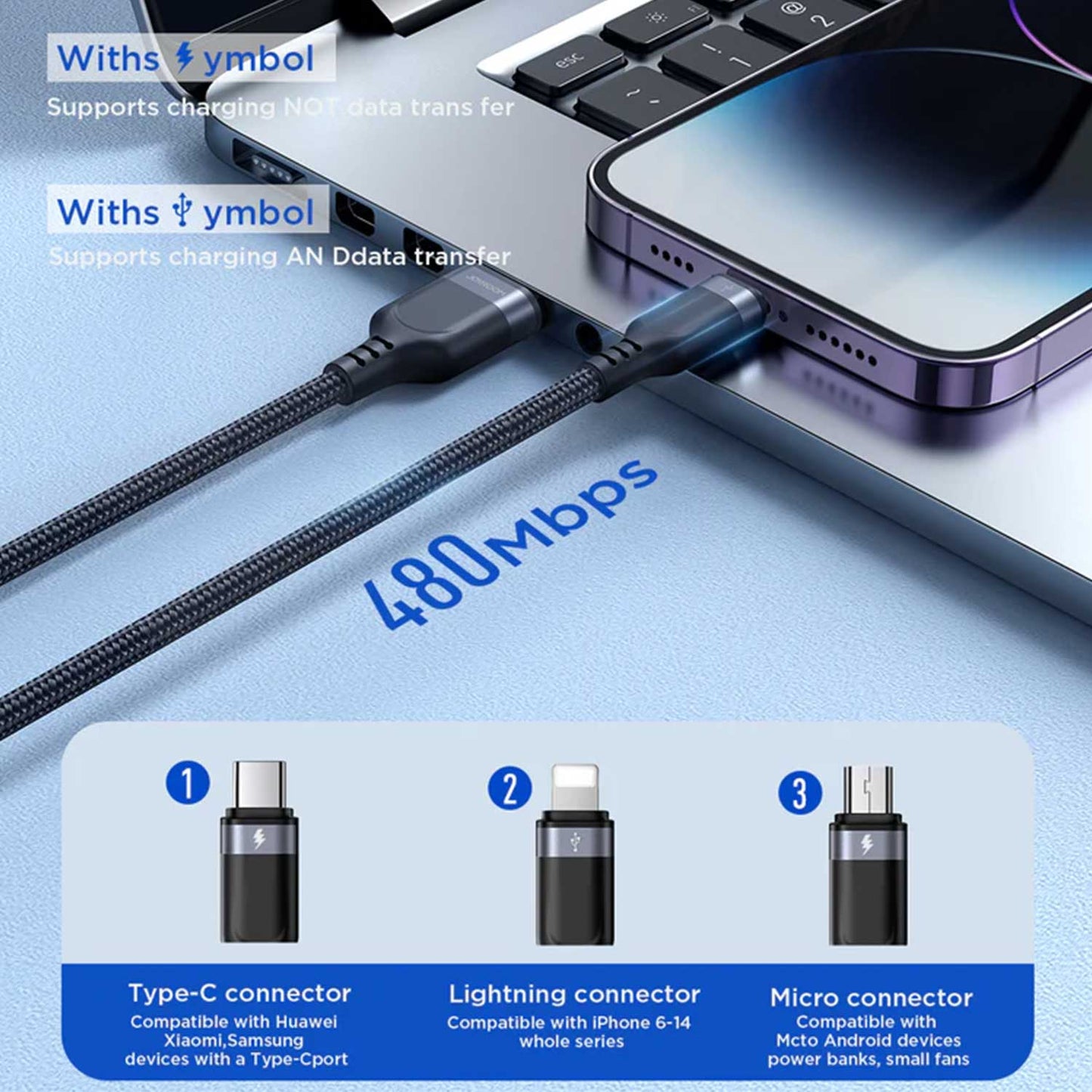 JOYROOM S-1T3018A18 3-in-1 Fast Charging Cable 1.2M | USB-A to Lightning, Type-C & Micro USB | 3.5A High-Speed Data & Charging Cable