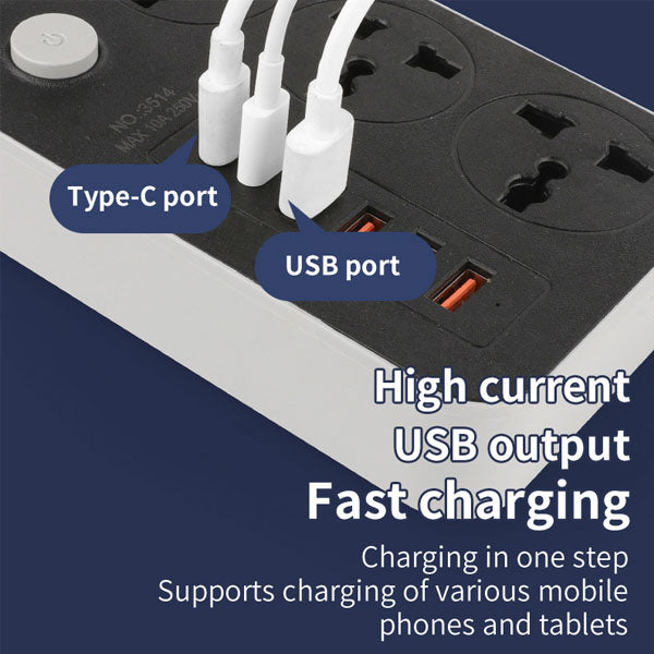 Speed-X 603PU Universal Travel Power Extension – 3 Sockets, 3 USB-A & 2 USB-C Ports