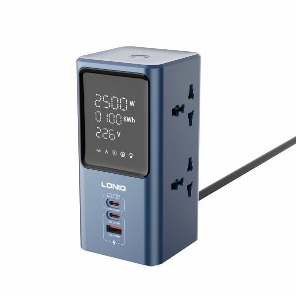 LDNIO SC2 7-in-1 Power Extension | 45W Fast Charging | 2500W | 4 Universal Sockets | 2 USB-C + 1 USB-A | 2M Cable