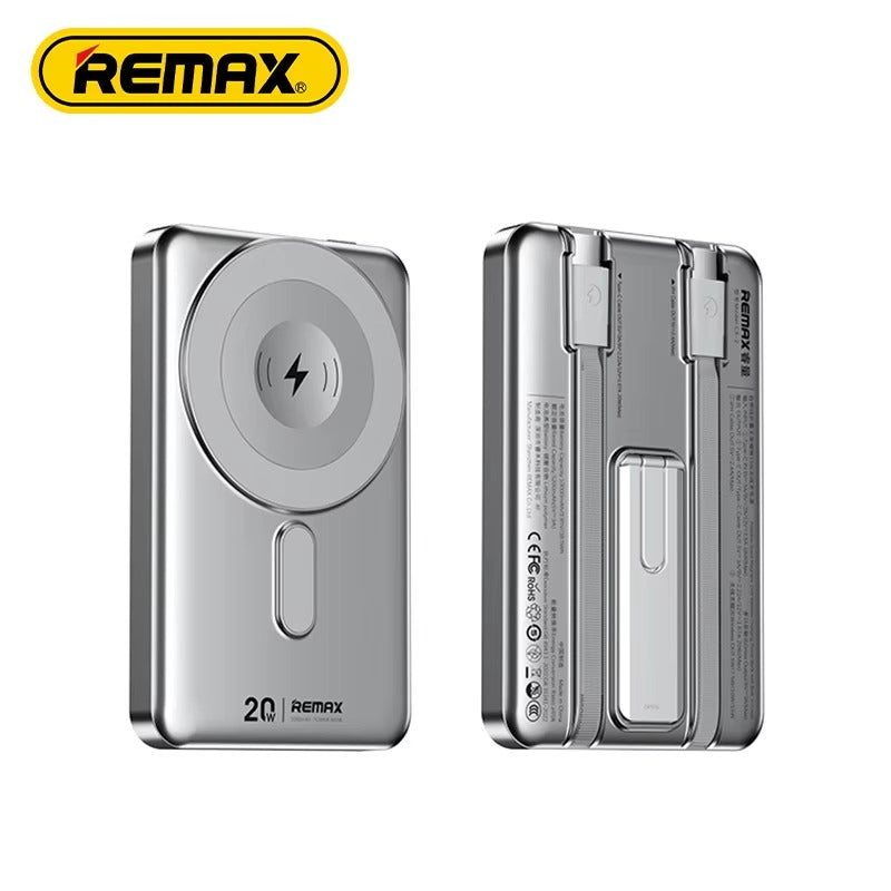 Remax CX-2 10000mAh 15W Magnetic Wireless Power Bank with Foldable Stand | 20W PD Fast Charging | Silver