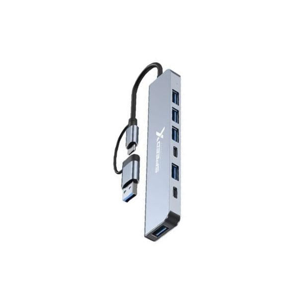 Speed-X SP-TC701 7-Port 2-in-1 USB 3.0 & Type-C Hub – Premium Aluminum Alloy Expansion Hub