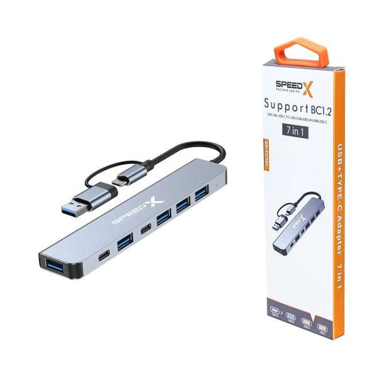 Speed-X SP-TC701 7-Port 2-in-1 USB 3.0 & Type-C Hub – Premium Aluminum Alloy Expansion Hub