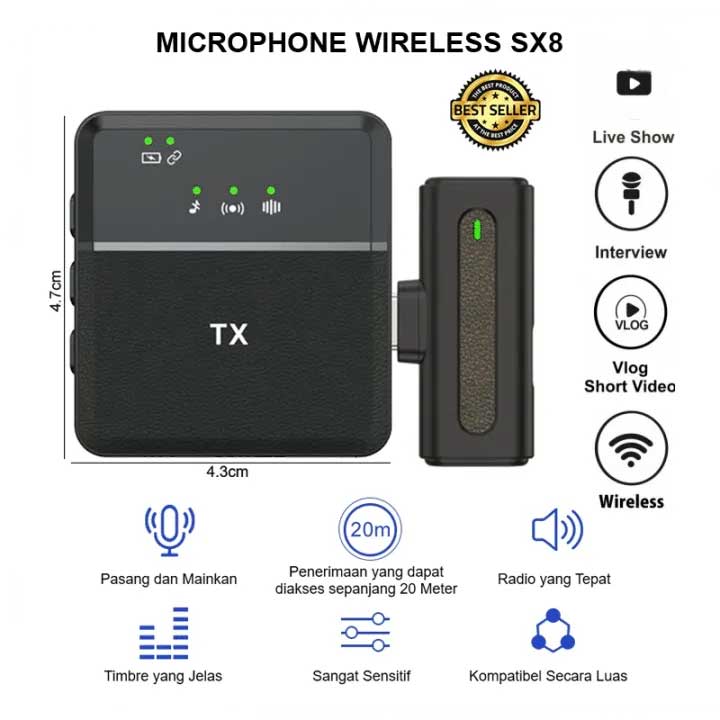 SX8 Type-C Professional Wireless Lavalier Microphone – Clear Audio for Interviews, Vlogs & Live Streaming