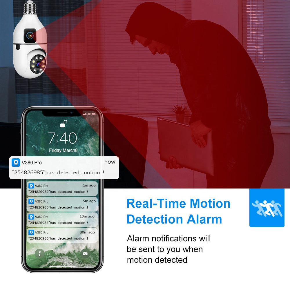 Speed-X SP-E28-2 Dual Lens Bulb Camera – 1080P WiFi Panoramic Security Camera with Night Vision