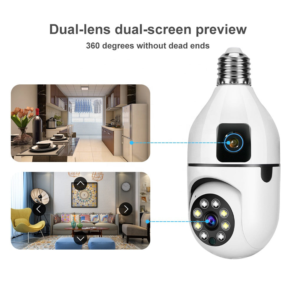 Speed-X SP-E28-2 Dual Lens Bulb Camera – 1080P WiFi Panoramic Security Camera with Night Vision