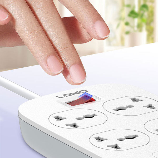 LDNIO SC4407C 2500W Power Extension | 4 Universal Sockets | 2 USB-A + 2 USB-C | 45W PD Fast Charging | 2M Cable