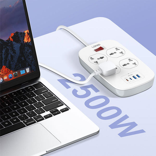 LDNIO SC4407C 2500W Power Extension | 4 Universal Sockets | 2 USB-A + 2 USB-C | 45W PD Fast Charging | 2M Cable