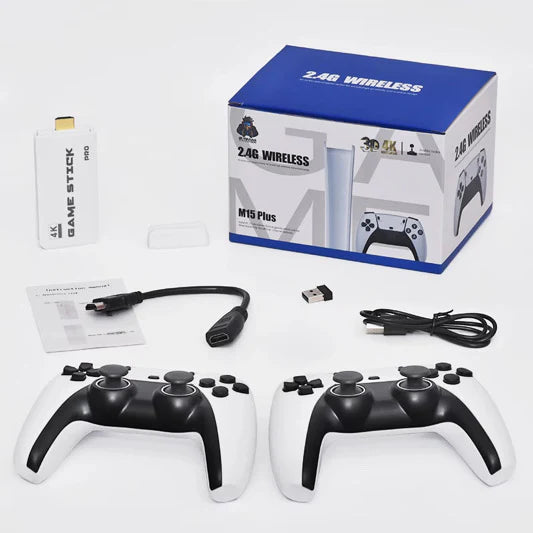 M15 Plus 4K Game Stick Console – 20,000+ Retro Games | Dual Wireless Controllers | HDMI Plug & Play Gaming Console original