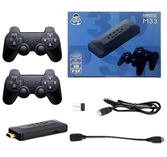 M33 3D Game Stick 64GB – 33000 Video Games with 2.4G Wireless Controllers | 4K Retro Gaming Console 1 year warranty