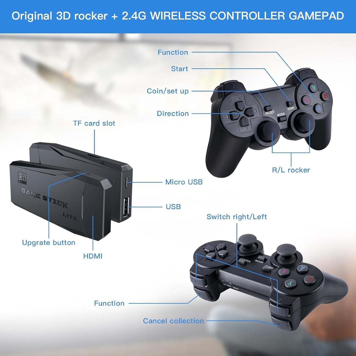M8 4K Retro Game Stick – Plug & Play Wireless Gaming Console with 20000+ Games ORIGINAL