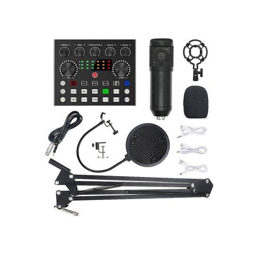 V10 BM-800 Podcast Condenser Microphone Set with Live Sound Card – Professional Recording & Streaming Kit