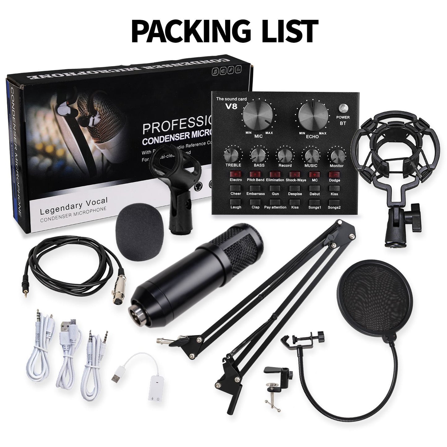 V10 BM-800 Podcast Condenser Microphone Set with Live Sound Card – Professional Recording & Streaming Kit