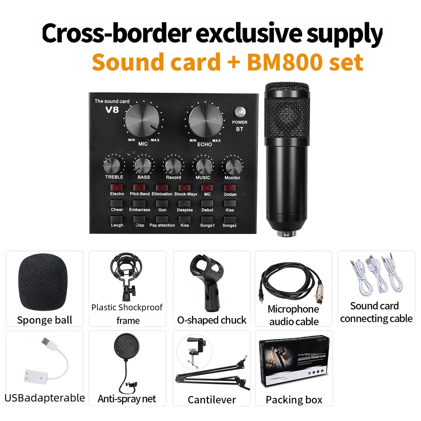 V10 BM-800 Podcast Condenser Microphone Set with Live Sound Card – Professional Recording & Streaming Kit