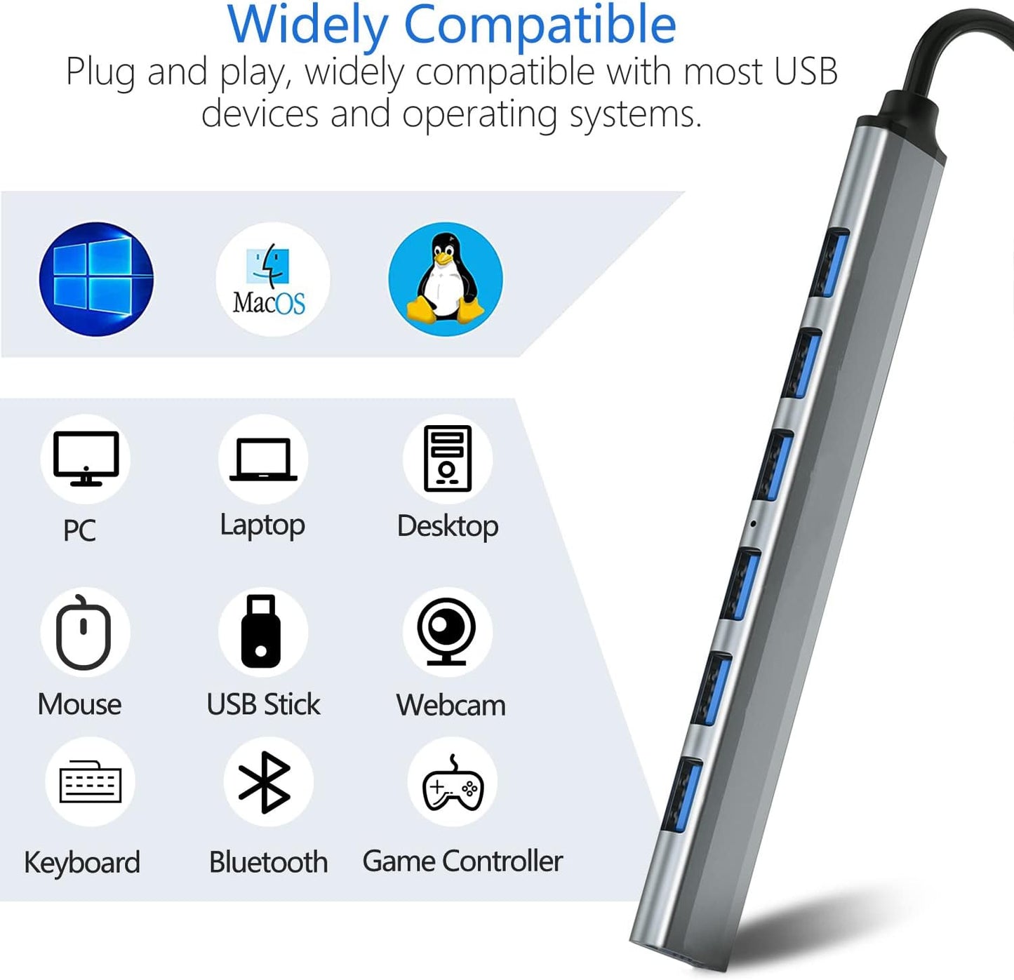 Speed-X SP-UH307AL 7-Port USB 3.0 Hub – Ultra Slim Aluminum Alloy Portable Hub