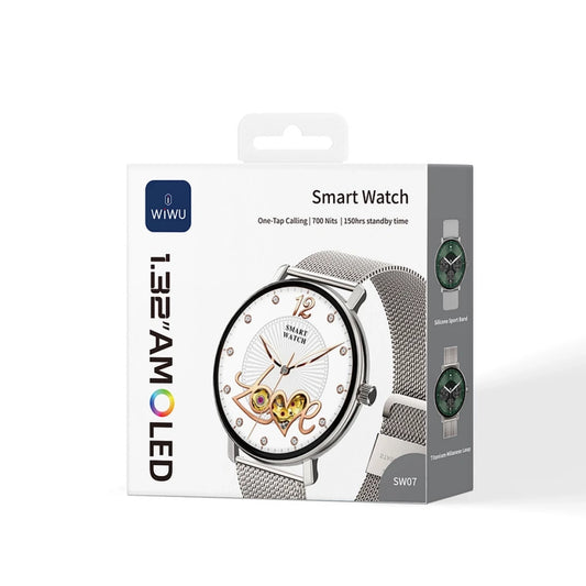 WiWU SW07 Smart Watch – 1.32" AMOLED Display, Bluetooth Calling & Health Fitness Tracker (Silver)