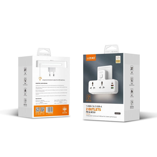 LDNIO SC2311 20W PD Fast Charging 2500W Power Extension with Touch Night Lamp