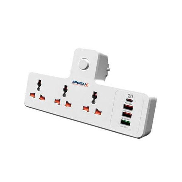 Speed-X 304PUC Premium Portable Power Strip | 3 Universal Sockets | 3 USB + 1 USB-C | 1500W | Compact Extension Board