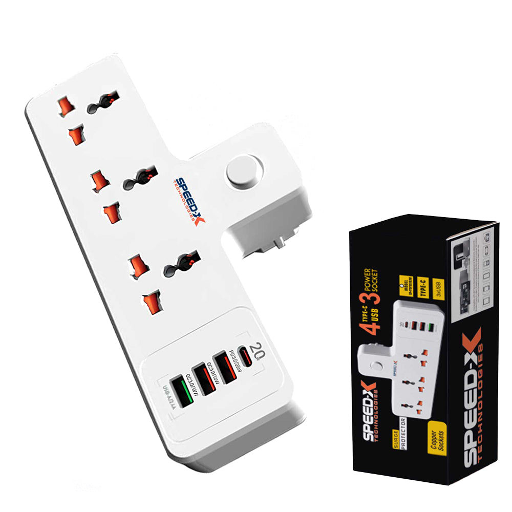 Speed-X 304PUC Premium Portable Power Strip | 3 Universal Sockets | 3 USB + 1 USB-C | 1500W | Compact Extension Board