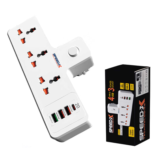 Speed-X 304PUC Premium Portable Power Strip | 3 Universal Sockets | 3 USB + 1 USB-C | 1500W | Compact Extension Board