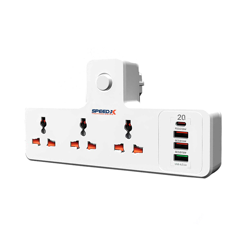 Speed-X 304PUC Premium Portable Power Strip | 3 Universal Sockets | 3 USB + 1 USB-C | 1500W | Compact Extension Board
