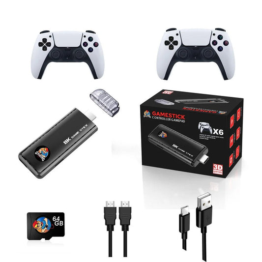 X6 64GB Classic 8K HD TV Game Stick – 40000+ Retro Games with Wireless 2.4G Controllers
