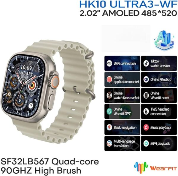 Hk10 Ultra-a Smartwatch 2.02 Inches Large Screen With Wearfit Pro App 2 Straps Silver - Image 2