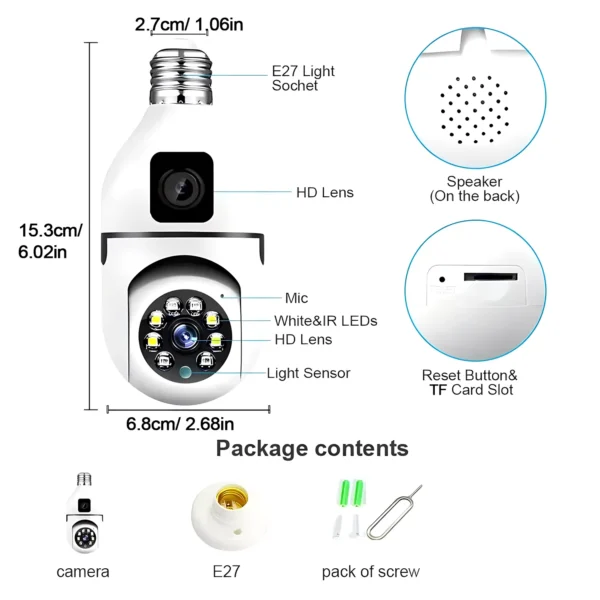 Speed-X SPE27-2 Dual Lens Bulb Camera – 1080p WiFi Panoramic Night Vision with Motion Detection - Image 6