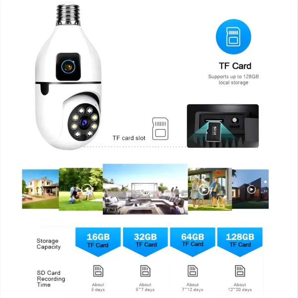 Speed-X SPE27-2 Dual Lens Bulb Camera – 1080p WiFi Panoramic Night Vision with Motion Detection - Image 4