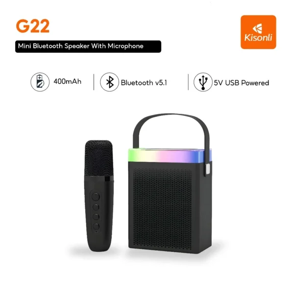 Kisonli G22 Mini BT Portable Karaoke Speaker – Fun On-the-Go with Wireless Handheld Microphone - Image 2